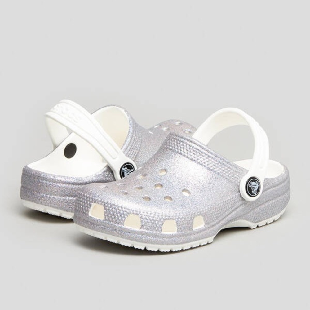 Kids Crocs Classic Silver Glitter Clogs